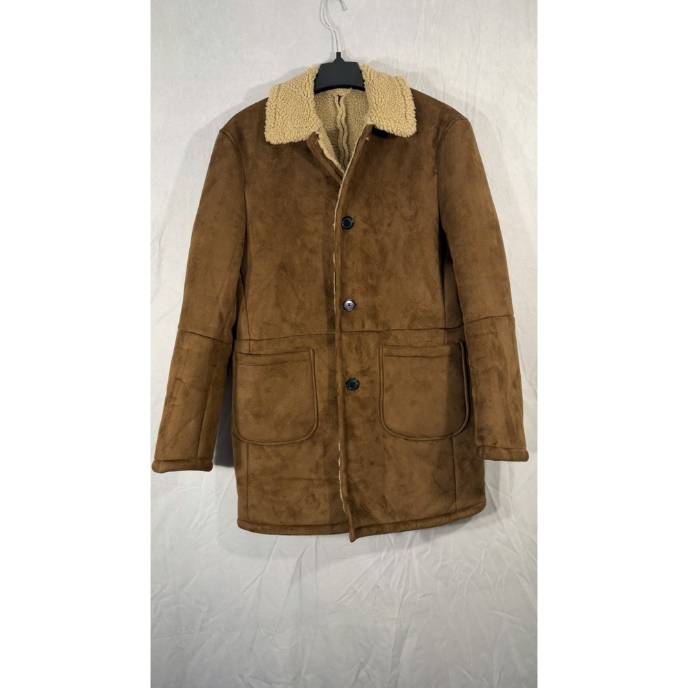 lauren ralph lauren Faux Suede Sherpa Lined 3 Button Pea Coat Beige 36R Collar